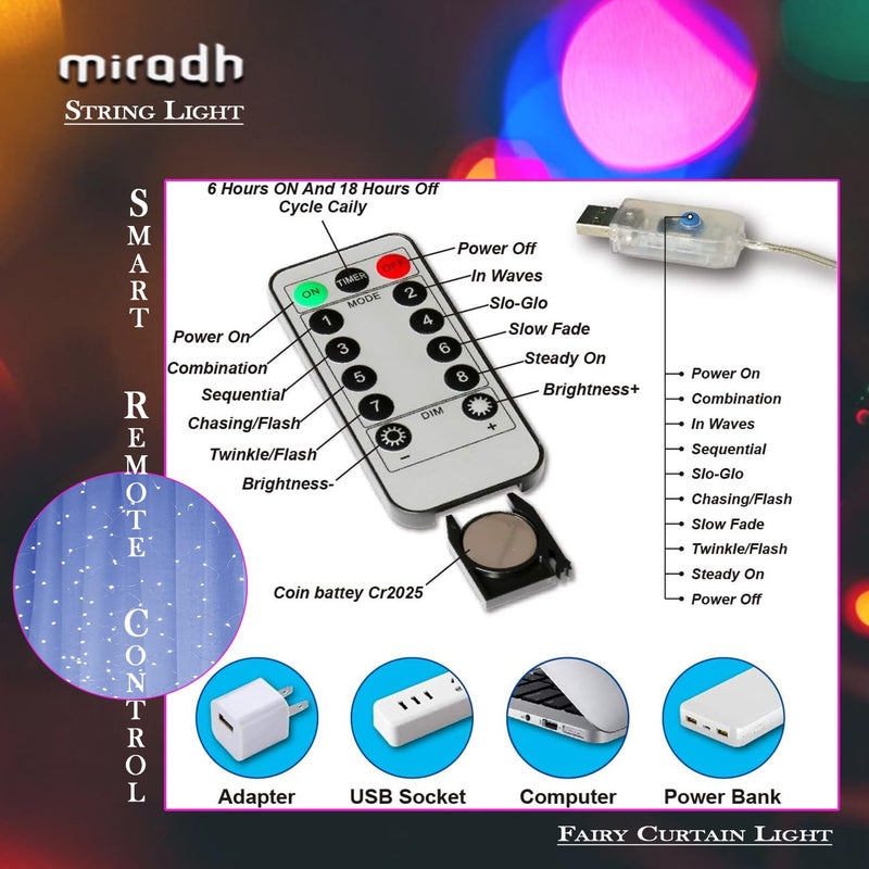 MIRADH Plastic 240 Led 98 Feet Window Curtain String Light Led Light For Home Decoration Diwali Light Warm White White Fairy Curtain - Image 4