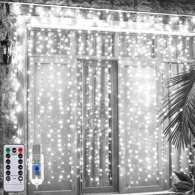 MIRADH Plastic 240 Led 98 Feet Window Curtain String Light Led Light For Home Decoration Diwali Light Warm White White Fairy Curtain - Image 1