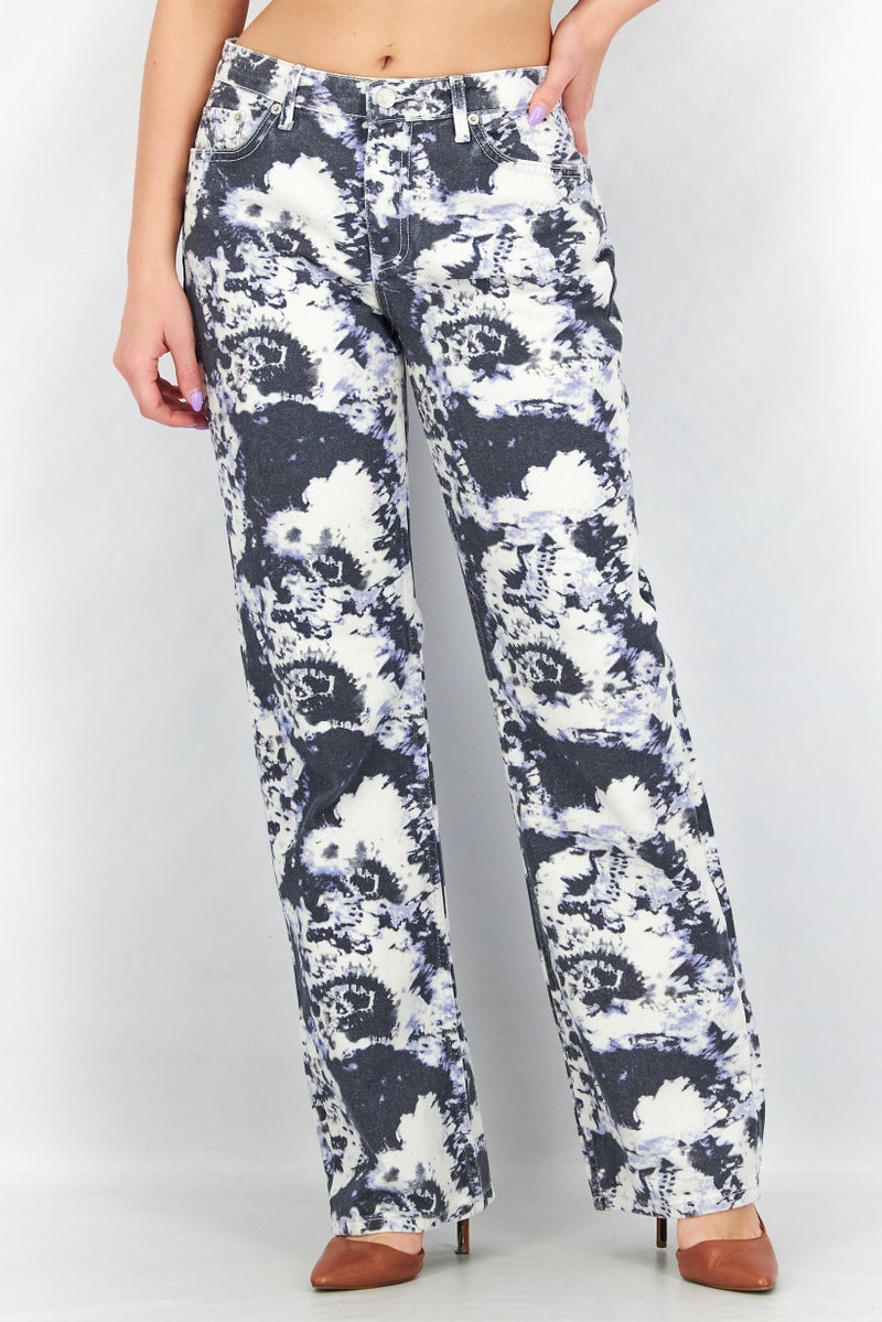 NA-KD Women Regular Fit Tie Dye Non-Stretchable Denim, White Combo - Image 1