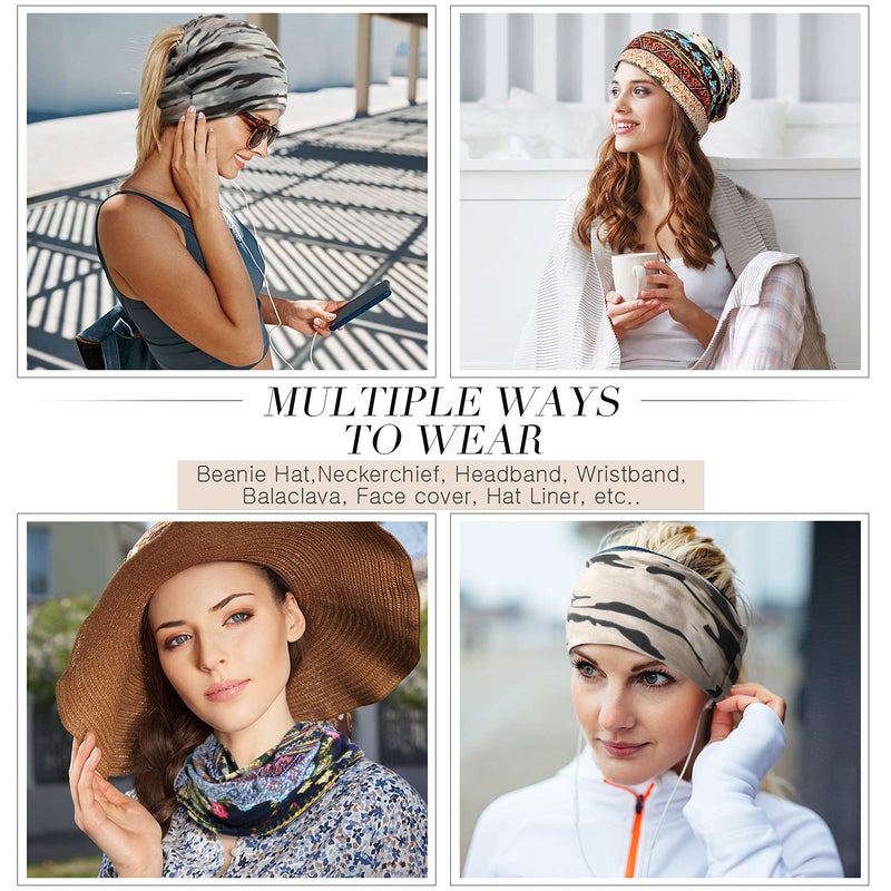 Satinior 5 Pieces Women's Slouchy Beanie Hat Stretch Turban Hats Cancer Headwear Caps Baggy Skull Sleep Scarf (Chic Style) Multicoloured - Image 3