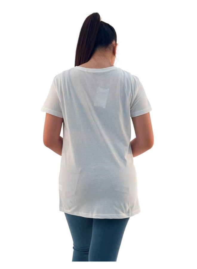 JOANNA JOANNA W203008 Women's Lady Wearing High Heels Design Round Neck Short Sleeve T-Shirt - White  - Image 2