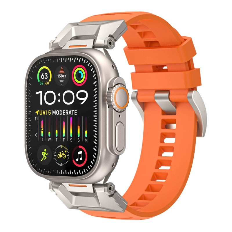 سوار ساعة ذكية سوار رياضي من السيليكون متوافق مع Apple Watch 42/44/45/49mm بملاءمة قابلة للتعديل وحزام بديل باللون برتقالي قابل للتعديل - Image 1