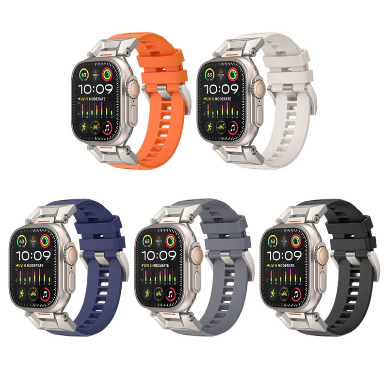 سوار ساعة ذكية سوار رياضي من السيليكون متوافق مع Apple Watch 42/44/45/49mm بملاءمة قابلة للتعديل وحزام بديل باللون برتقالي قابل للتعديل - Image 2