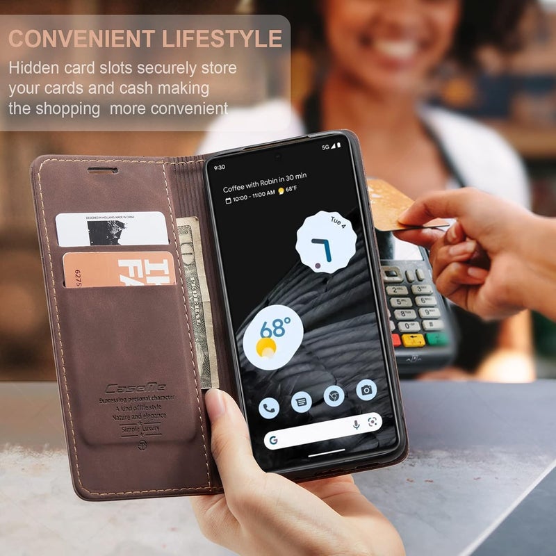 Cracedily for Google Pixel 7 Case, Flip Wallet Leather Case with Card Holder Magnetic Closure Shockproof Kickstand Protective Phone Cases Cover for Google Pixel 7,Coffee - Image 3
