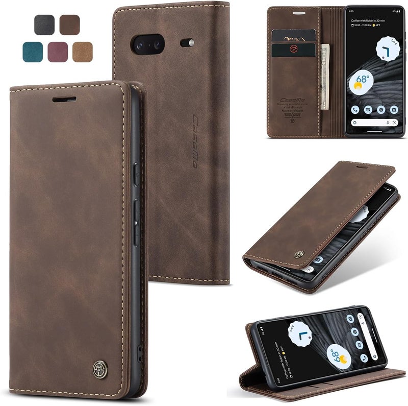 Cracedily for Google Pixel 7 Case, Flip Wallet Leather Case with Card Holder Magnetic Closure Shockproof Kickstand Protective Phone Cases Cover for Google Pixel 7,Coffee - Image 1