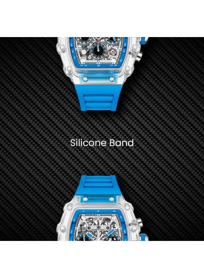 KENNETH SCOTT Men's Light Blue Silicone Strap Watch K25103-ZSLI - 44.3X52 mm