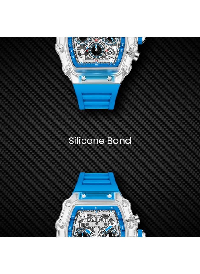 KENNETH SCOTT Men's Multi Function Display Watch With Light Blue Silicone Strap - K25103-ZSLI  - Image 5