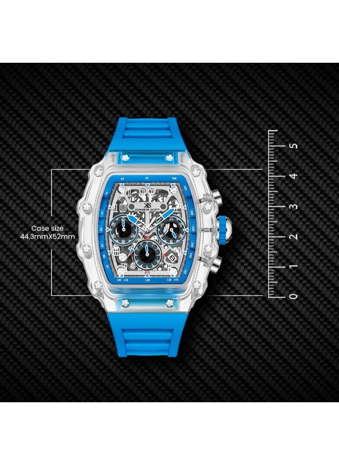 KENNETH SCOTT Men's Multi Function Display Watch With Light Blue Silicone Strap - K25103-ZSLI  - Image 4