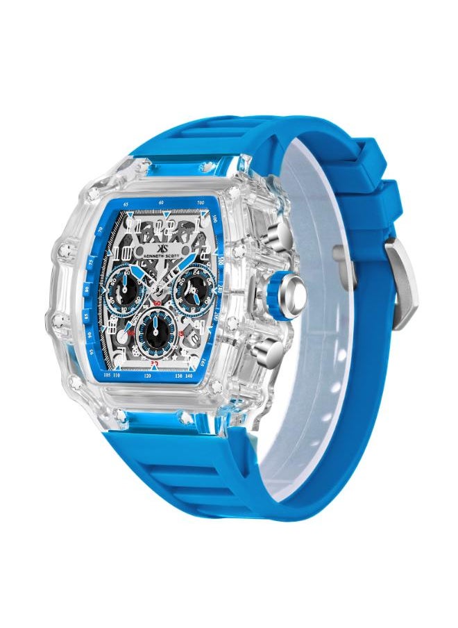KENNETH SCOTT Men's Multi Function Display Watch With Light Blue Silicone Strap - K25103-ZSLI  - Image 2