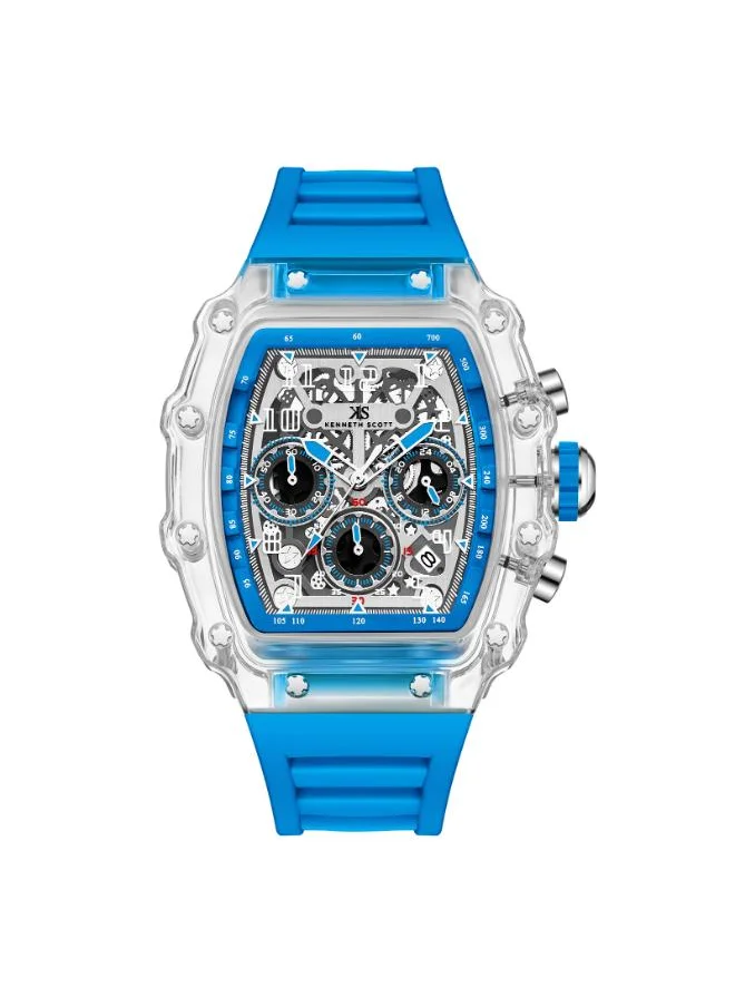 KENNETH SCOTT Men's Multi Function Display Watch With Light Blue Silicone Strap - K25103-ZSLI
