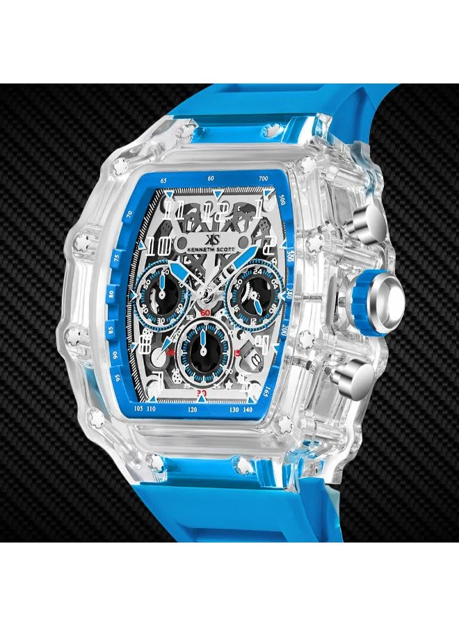 KENNETH SCOTT Men's Light Blue Silicone Strap Watch K25103-ZSLI - 44.3X52 mm