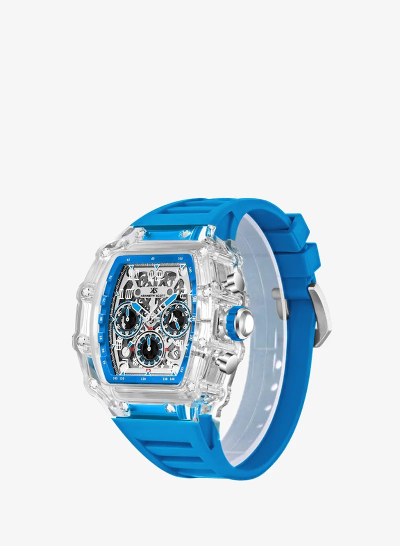 KENNETH SCOTT Men's Blue Silicone Strap Watch K25103-ZSLI - 44.3X52 mm