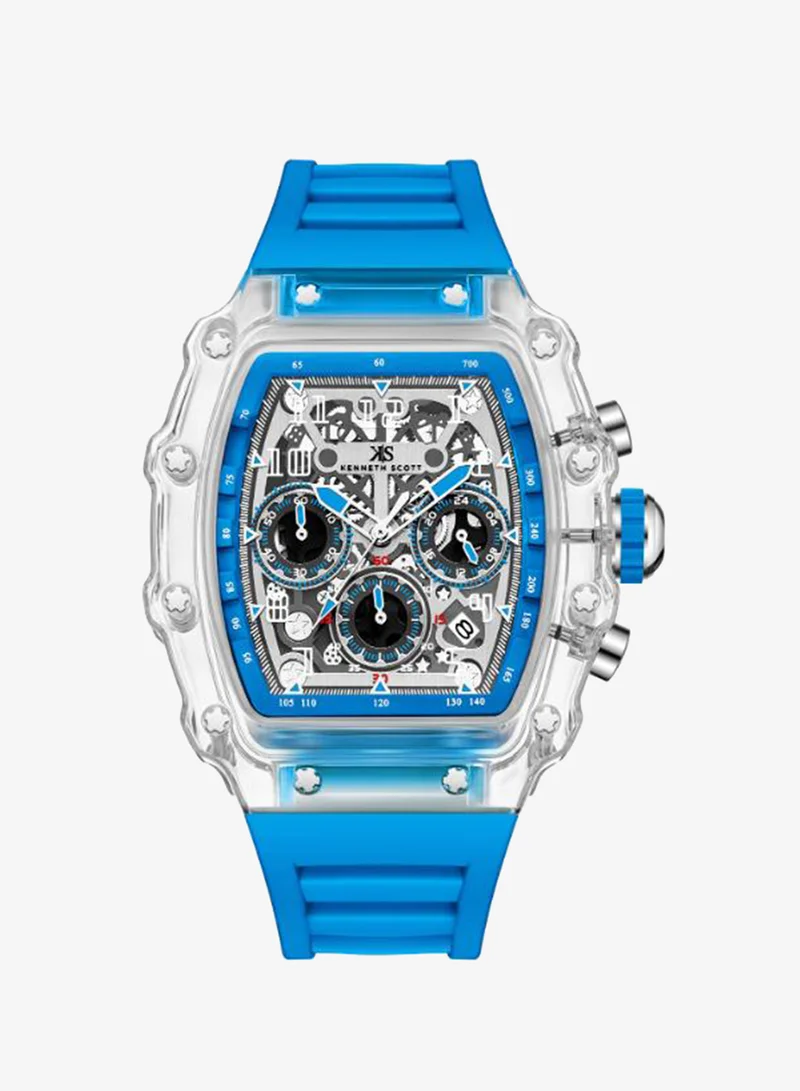 KENNETH SCOTT Men's Blue Silicone Strap Watch K25103-ZSLI - 44.3X52 mm