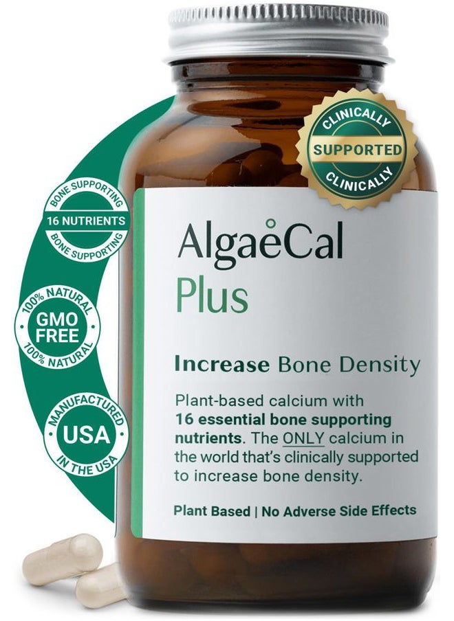 ALGAECAL - Plus - Plant Based Calcium Supplement- Vitamin D3 (1600 IU) & K2 (100 mg), Calcium (720 mg) Magnesium (250 mg) + 12 Other Nutrients for Bone Health & Strength, 120 Veggie Caps, Made in USA - Image 1
