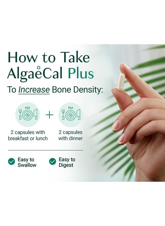 ALGAECAL - Plus - Plant Based Calcium Supplement- Vitamin D3 (1600 IU) & K2 (100 mg), Calcium (720 mg) Magnesium (250 mg) + 12 Other Nutrients for Bone Health & Strength, 120 Veggie Caps, Made in USA - Image 1