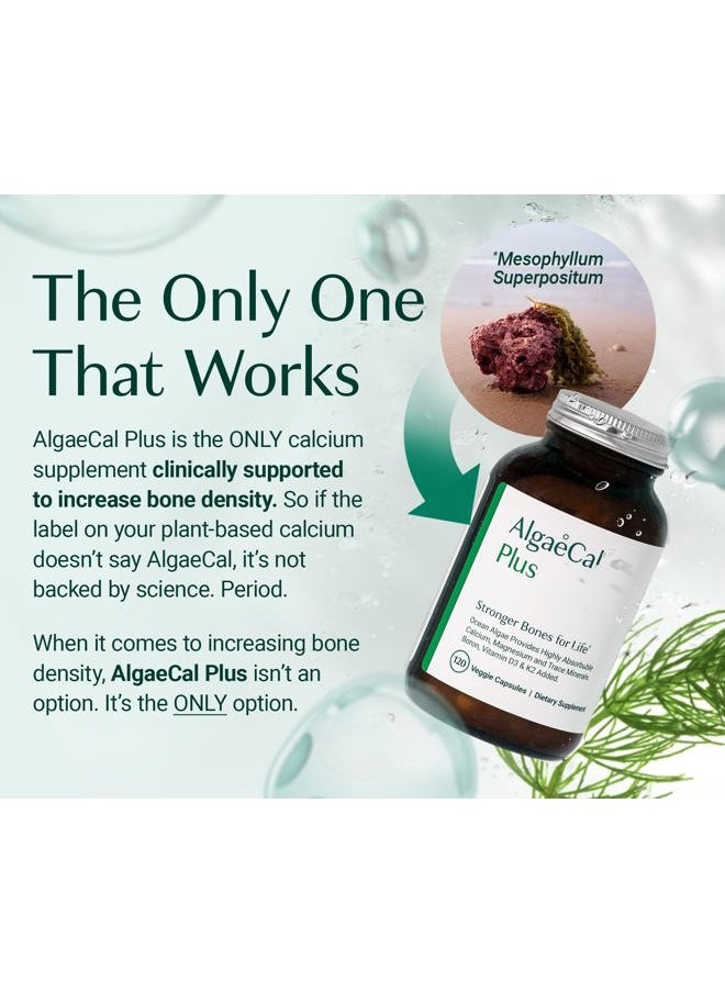 ALGAECAL - Plus - Plant Based Calcium Supplement- Vitamin D3 (1600 IU) & K2 (100 mg), Calcium (720 mg) Magnesium (250 mg) + 12 Other Nutrients for Bone Health & Strength, 120 Veggie Caps, Made in USA - Image 1