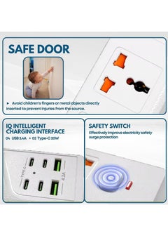 JAJEEK Extension Cord 2M with 3 Sockets, 4 USB Ports & 2 Type-C Ports – UK 3 Pin Plug Power Extension for Home, Kitchen & Office (White)  - Image 3