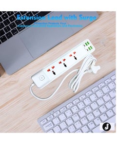 JAJEEK Extension Cord 2M with 3 Sockets, 4 USB Ports & 2 Type-C Ports – UK 3 Pin Plug Power Extension for Home, Kitchen & Office (White)  - Image 2