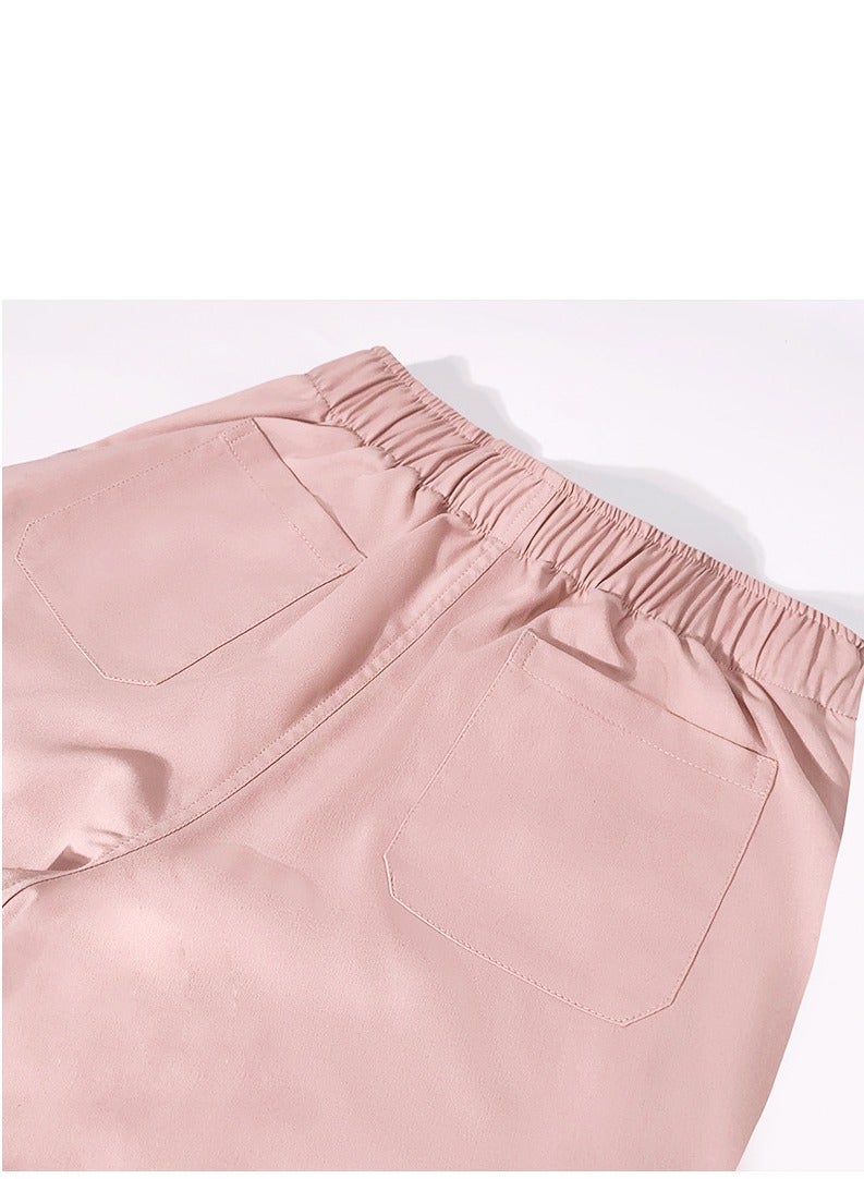 Loquat Fashion Medical Uniform Scrubs 2 Piece Set Stand Collar Top and Jogger Pants Suit Pink - Image 3