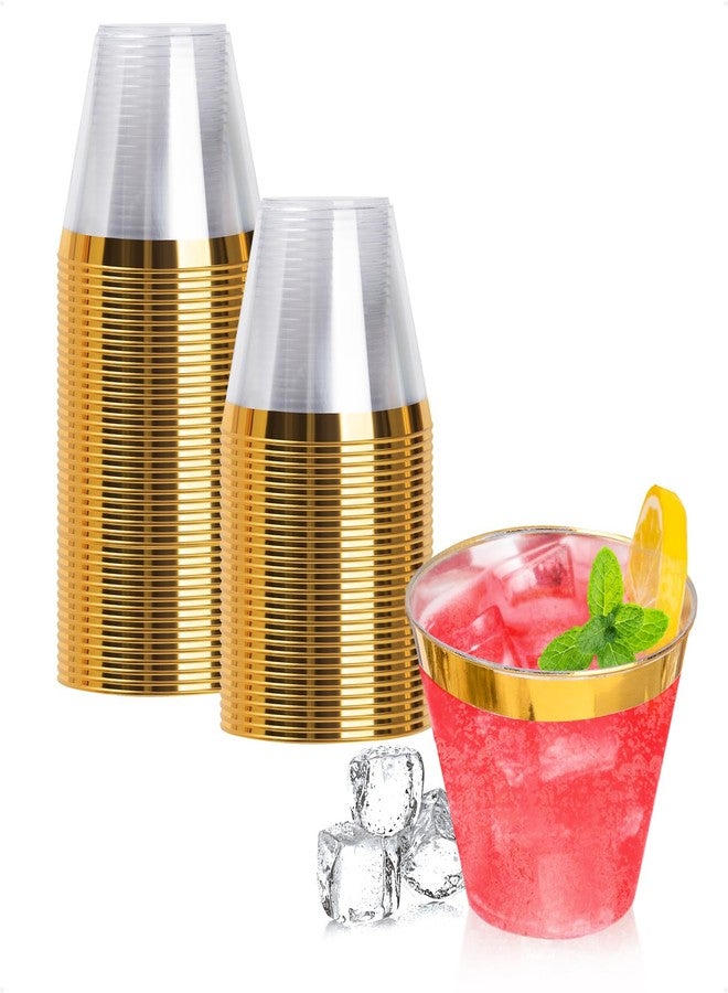 Goodluck 50PCS 9oz Gold Disposable Cups, Plastic Cups with Gold Rim, Cocktail Cups for Wedding, Party and Birthday - Image 1