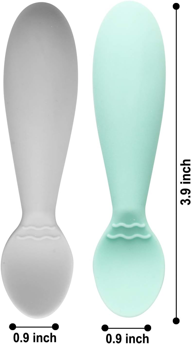 PandaEar ملاعق باندا إير للأطفال الرضع خالية من BPA 4 قطع مصنوعة من السيليكون الناعم لتغذية الذات بمقبض سميك - Image 3