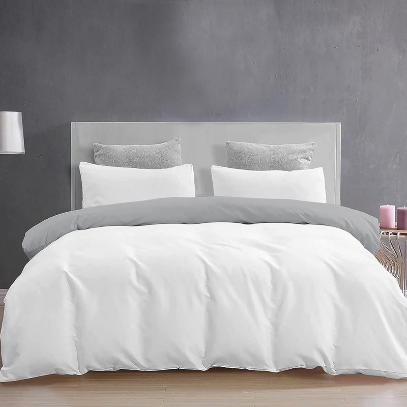 YRM Bedding's YRM Beddings 3 Pieces Duvet Cover Setr 100 Brushed Microfiber Reversibles with Zipper Closure Duvet Cover91X101 Inches and 2 Pillow Cover 18X28 Inches Double Bed SizeSilverWhite - Image 1