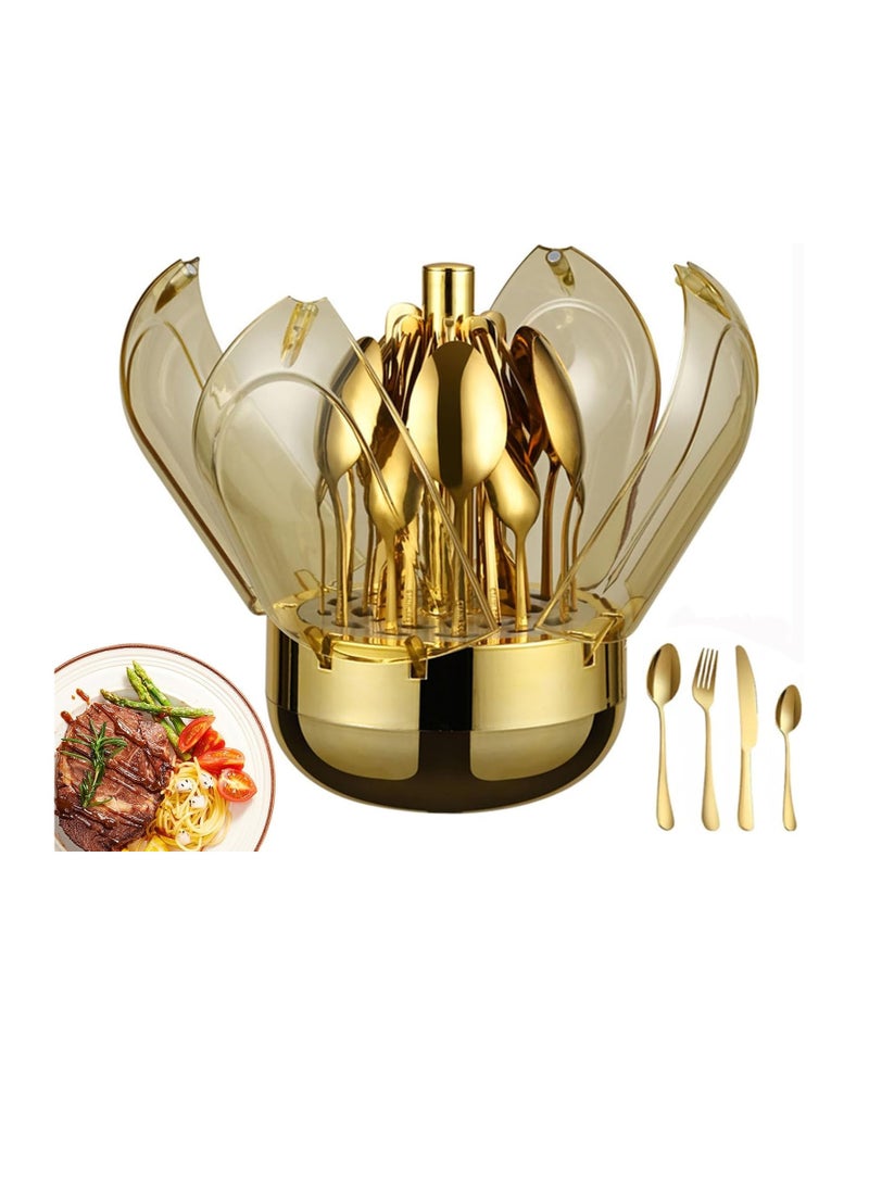 عام طقم أدوات مائدة ذهبية، طقم أدوات مائدة من الفولاذ المقاوم للصدأ 24 قطعة، سكين غربي فاخر، طقم شوكة وملعقة، طقم أدوات مطقم أدوات مائدة ذهبية، طقم أدوات مائدة من الفولاذ المقاوم للصدأ 24 قطعة، سكين غربي فاخر، طقم شوكة وملعقة، طقم أدوات مائدة منزلية لحفلات الزفاف، ذهبيائدة منزلية لحفلات الزفاف، ذهبي - Image 1