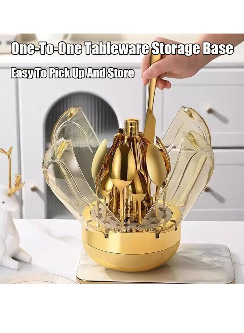 عام طقم أدوات مائدة ذهبية، طقم أدوات مائدة من الفولاذ المقاوم للصدأ 24 قطعة، سكين غربي فاخر، طقم شوكة وملعقة، طقم أدوات مطقم أدوات مائدة ذهبية، طقم أدوات مائدة من الفولاذ المقاوم للصدأ 24 قطعة، سكين غربي فاخر، طقم شوكة وملعقة، طقم أدوات مائدة منزلية لحفلات الزفاف، ذهبيائدة منزلية لحفلات الزفاف، ذهبي - Image 3