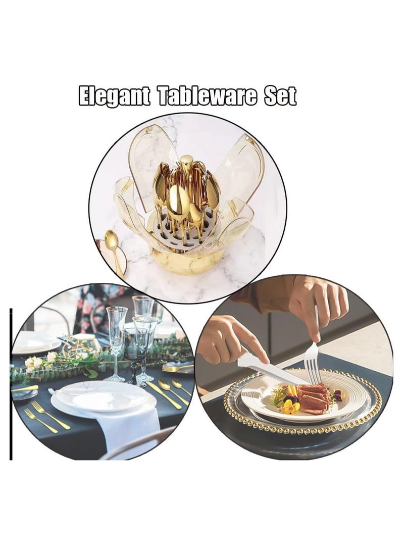 عام طقم أدوات مائدة ذهبية، طقم أدوات مائدة من الفولاذ المقاوم للصدأ 24 قطعة، سكين غربي فاخر، طقم شوكة وملعقة، طقم أدوات مطقم أدوات مائدة ذهبية، طقم أدوات مائدة من الفولاذ المقاوم للصدأ 24 قطعة، سكين غربي فاخر، طقم شوكة وملعقة، طقم أدوات مائدة منزلية لحفلات الزفاف، ذهبيائدة منزلية لحفلات الزفاف، ذهبي - Image 4