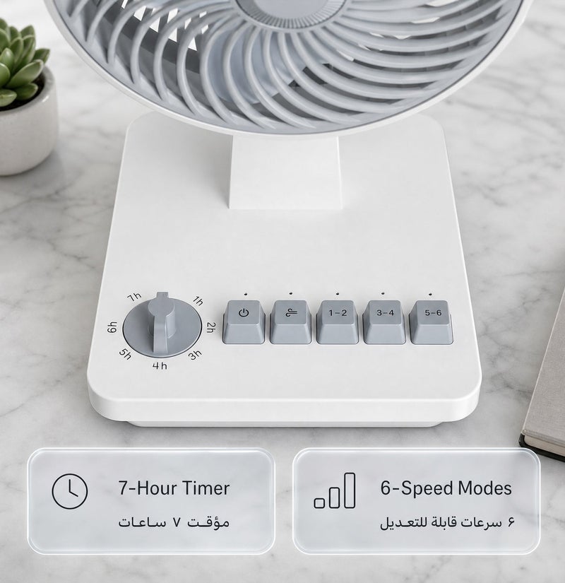 GREEN LION Classic 8" Desktop Fan / High Airflow rate / Brushless Motor / Table Fan with LED - White - Image 4
