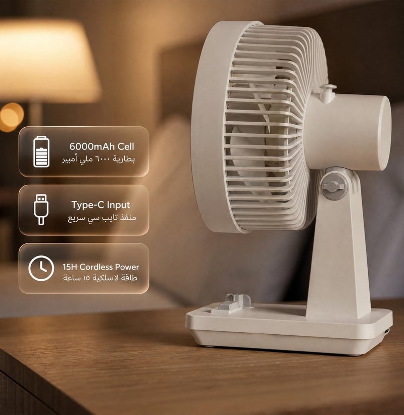 GREEN LION Classic 8" Desktop Fan / High Airflow rate / Brushless Motor / Table Fan with LED - White - Image 5