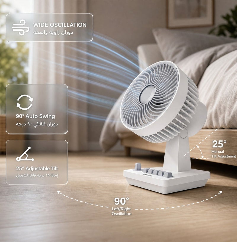 GREEN LION Classic 8" Desktop Fan / High Airflow rate / Brushless Motor / Table Fan with LED - White - Image 3