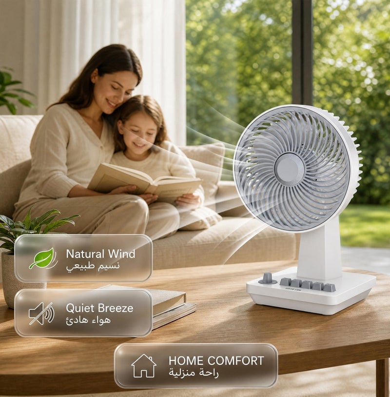 GREEN LION Classic 8" Desktop Fan / High Airflow rate / Brushless Motor / Table Fan with LED - White - Image 2
