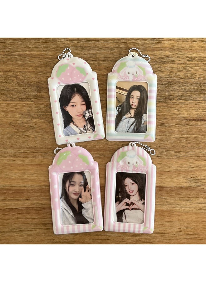 NIBEMINENT 1 - Piece Cute Strawberry Dessert Rabbit Kpop Photo Card Holder Pendant Key Chain ID Badge Holder ID Card Holder Photo Card Protector for School ID Office ID Access Card for Women Girls - Image 2