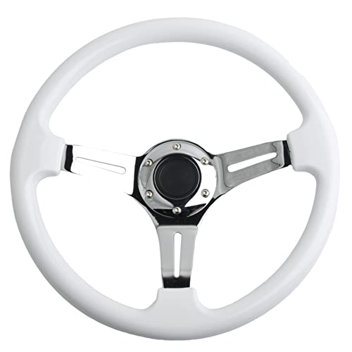 YEHICY Classic White Car Racing Steering Wheel Chrome Silver Spokes 350mm 13.5" Sports Wood Steering Wheel 6 Bolts Deep Dish With Horn Button - Image 2