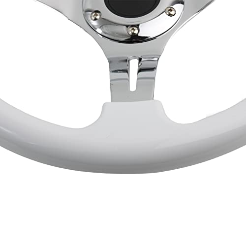 YEHICY Classic White Car Racing Steering Wheel Chrome Silver Spokes 350mm 13.5" Sports Wood Steering Wheel 6 Bolts Deep Dish With Horn Button - Image 5