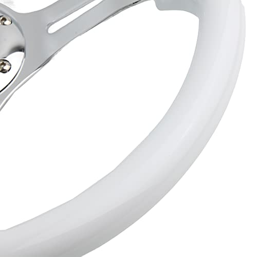 YEHICY Classic White Car Racing Steering Wheel Chrome Silver Spokes 350mm 13.5" Sports Wood Steering Wheel 6 Bolts Deep Dish With Horn Button - Image 4