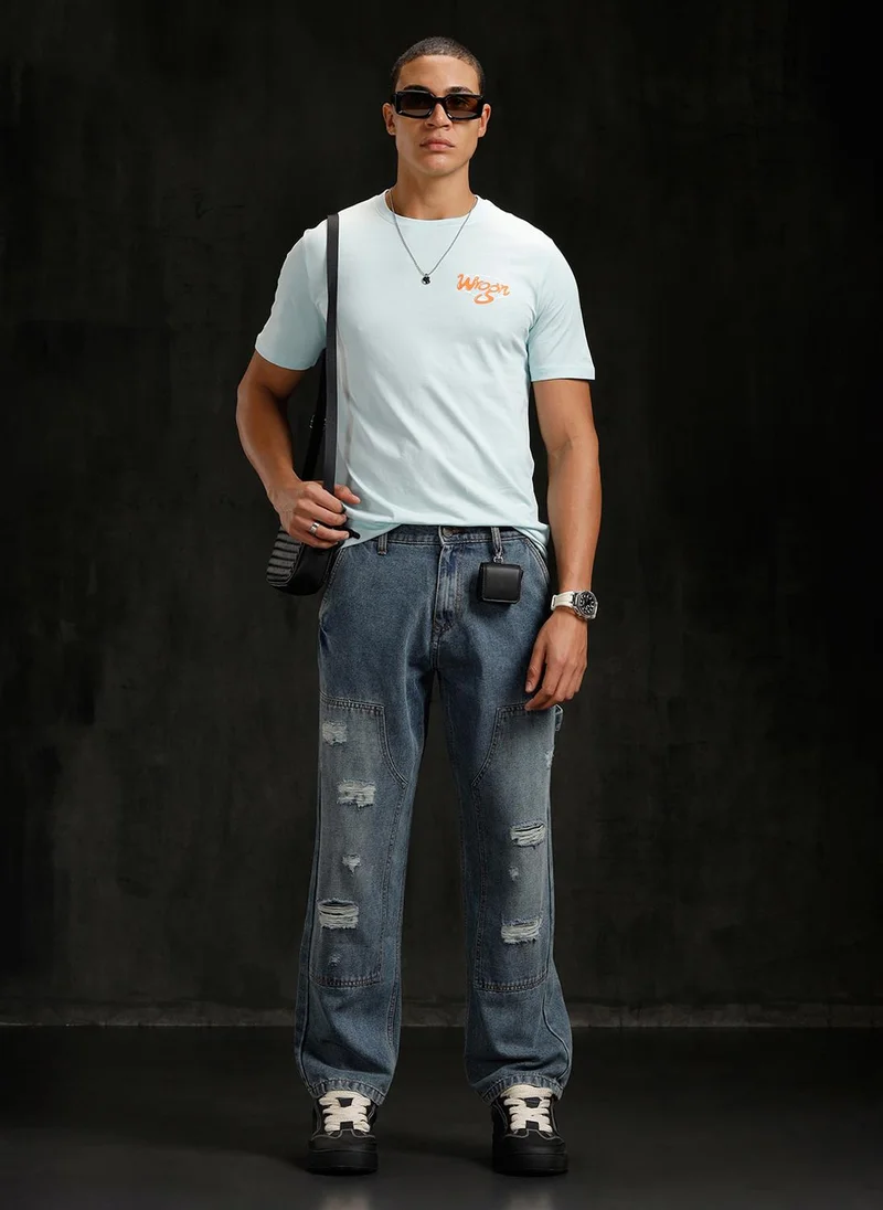 روجن Logo Placement Printed T-Shirt | Blue