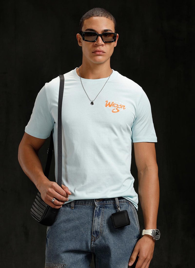 Wrogn Logo Placement Printed T-Shirt | Blue - Image 1