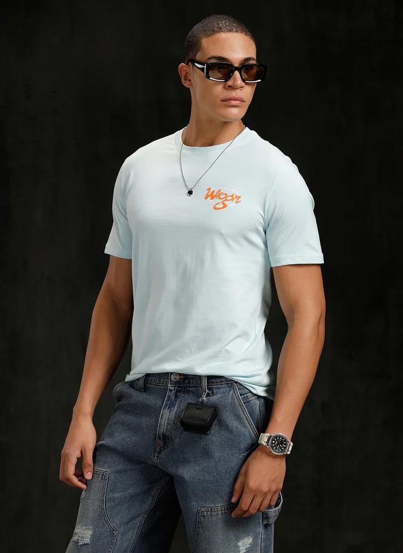 Wrogn  Logo Placement Printed T-Shirt | Blue for Men | Best Price UAE