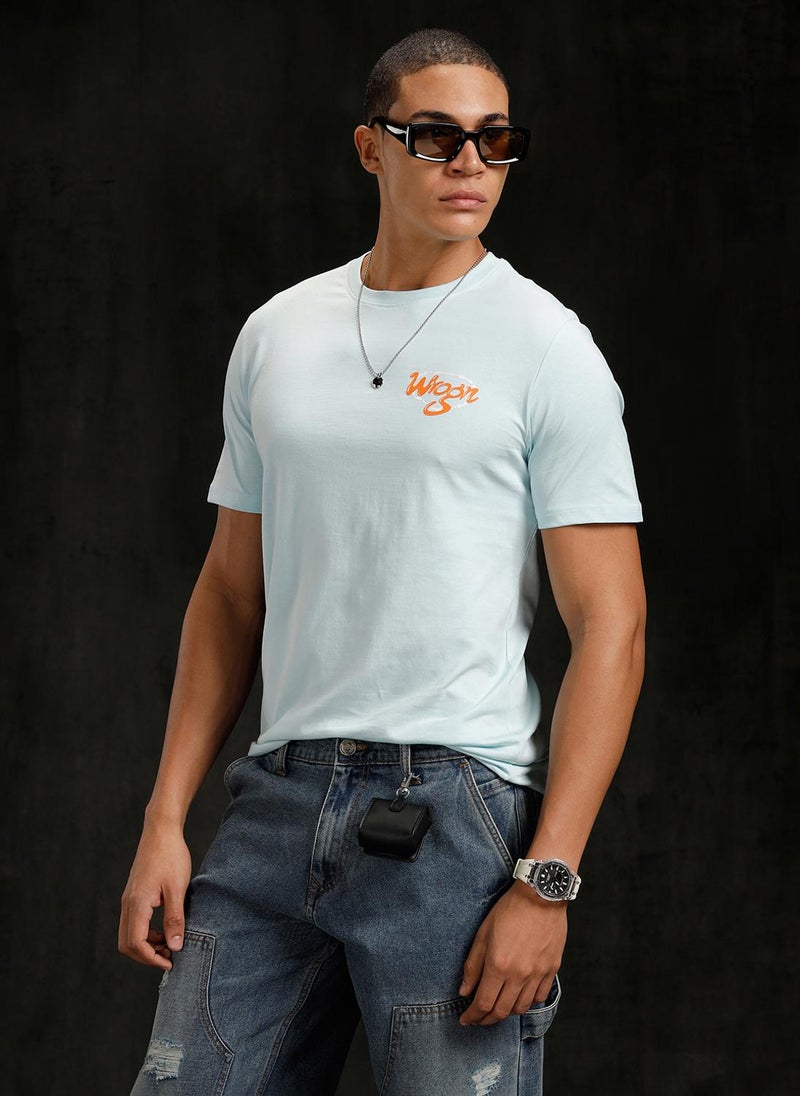 Wrogn Logo Placement Printed T-Shirt | Blue - Image 4