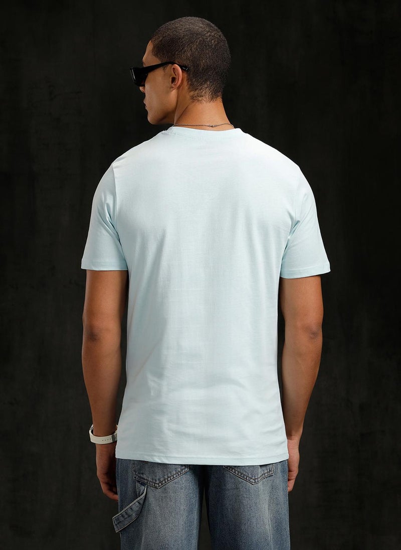 Wrogn Logo Placement Printed T-Shirt | Blue - Image 3