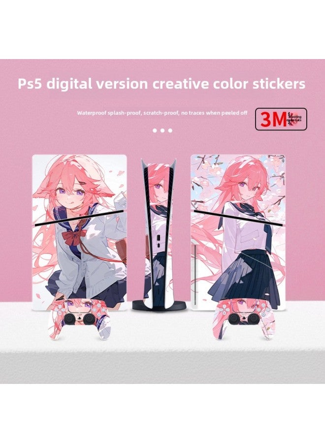 general Suitable For Sony PS5 Game Console Sticker Optical Drive Version Protective Film Fashion Genshin Impact Animation Full Set Of Sticker Film-Color:Customized With Pictures - Image 1