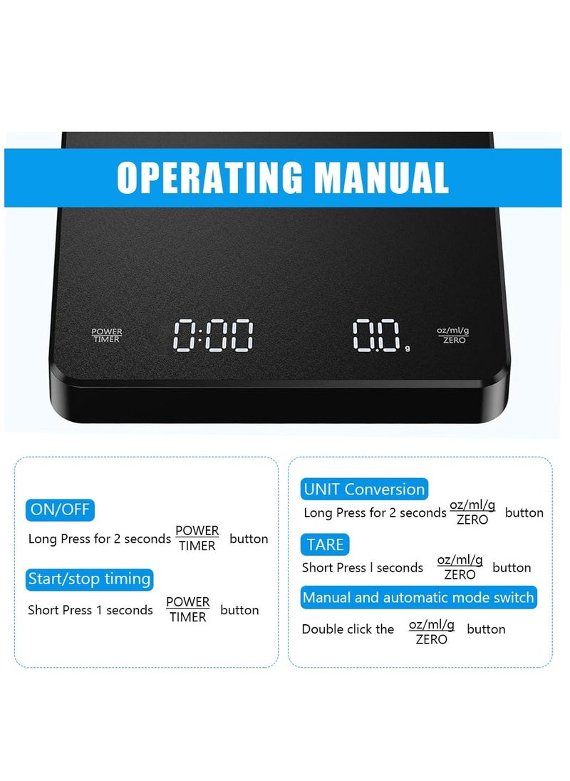 Halamine - Digital Coffee Scale with Smart LED Display and Auto Timer ，Gram Scale,accurate scale，3kg/0.1g Precision Dual-Unit (oz/ml/g), Barista Tools for Brewing，Black - Image 1