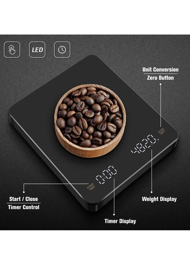 Halamine - Digital Coffee Scale with Smart LED Display and Auto Timer ，Gram Scale,accurate scale，3kg/0.1g Precision Dual-Unit (oz/ml/g), Barista Tools for Brewing，Black - Image 1