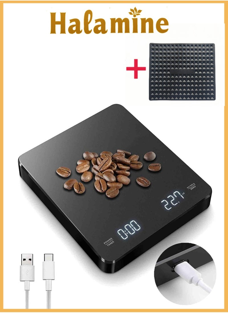 Halamine Digital Coffee Scale with Smart LED Display and Auto Timer ，Gram Scale,accurate scale，3kg/0.1g Precision Dual-Unit (oz/ml/g), Barista Tools for Brewing，Black  - Image 1