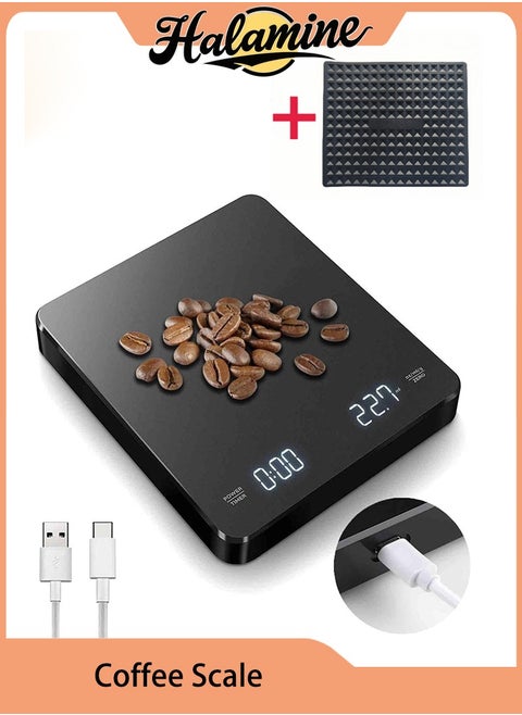 Digital Coffee Scale with Smart LED Display and Auto Timer ，Gram Scale,accurate scale，3kg/0.1g Precision Dual-Unit (oz/ml/g), Barista Tools for Brewing，Black