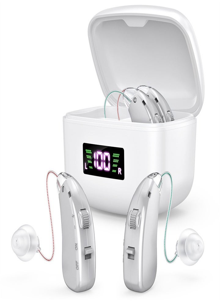 Generic - New hearing aid for seniors, noise reduction, amplifier, with LED charging case, suitable for moderate to severe hearing loss (silver) - Image 1
