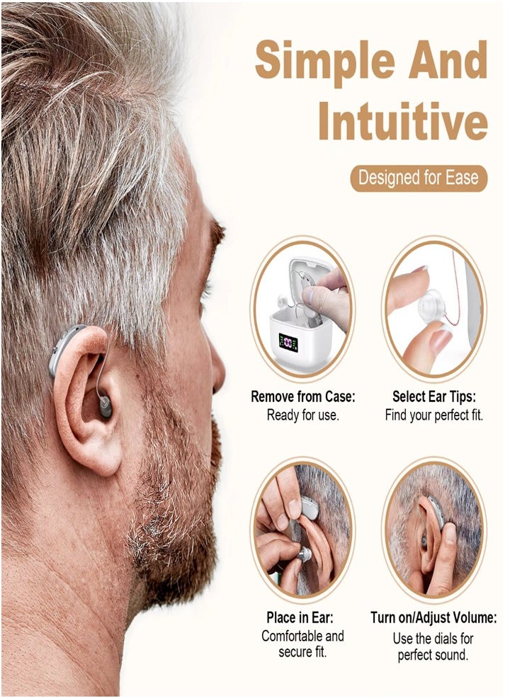 Generic - New hearing aid for seniors, noise reduction, amplifier, with LED charging case, suitable for moderate to severe hearing loss (silver) - Image 1