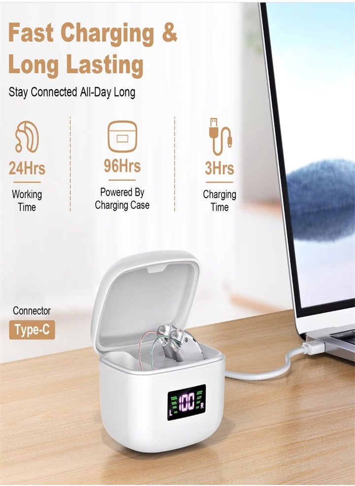Generic - New hearing aid for seniors, noise reduction, amplifier, with LED charging case, suitable for moderate to severe hearing loss (silver) - Image 1
